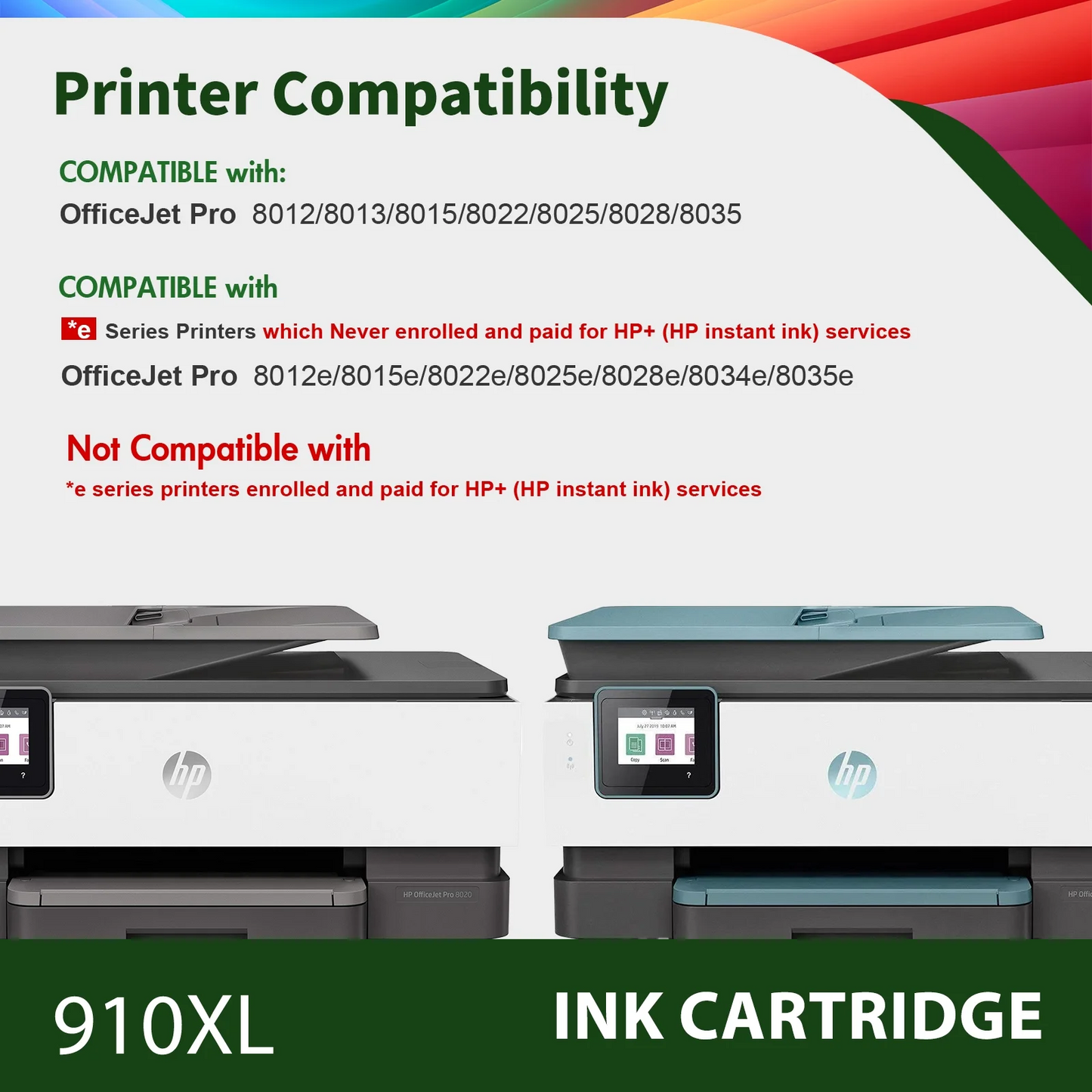 910XL Ink Cartridge Compatible for HP 910 Combo for OfficeJet Pro 8020 8024 8025 8028 8035 OfficeJet 8022 8010 8012 8014 8015 8018 Printer -Black,Cyan,Magenta,Yellow,4-Pack)
