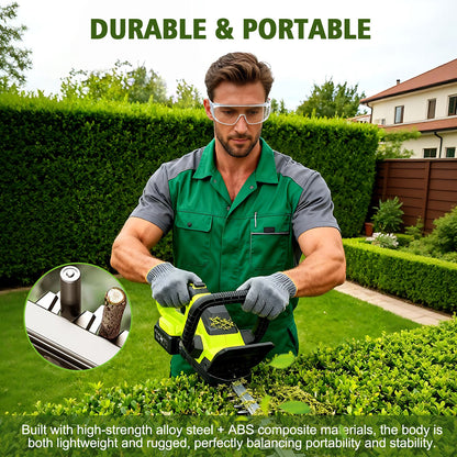 22" Cordless Hedge Trimmer, 21V Dual Action Blade Electric Bush Shrub Trimmer, 4.0Ah Battery & Charger, Green