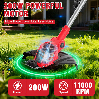 Cordless String Trimmer, 4AH Battery Powered Weed Trimmer with Fast Charger, Red
