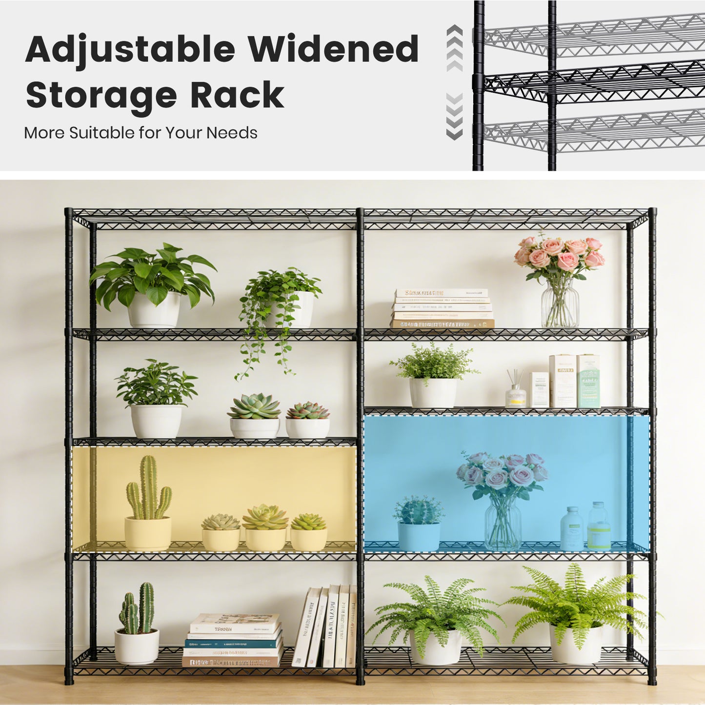 Storage Shelves, 5 Tier Adjustable Standing Storage Rack Shelves Load 2000 LBS for Kitchen Garage Commercial, 71"×13.7"×72.4", Black