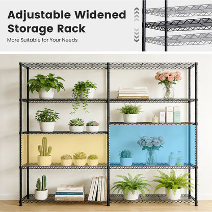 Storage Shelves, 5 Tier Adjustable Standing Storage Rack Shelves Load 2000 LBS for Kitchen Garage Commercial, 71"×13.7"×72.4", Black