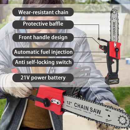12 inch Cordless Chainsaw with 21V 3.0Ah Battery and Charger, Electric Handheld Chainsaw for Tree Trimming, Wood Cutting, Outdoor Yard Work, 800W