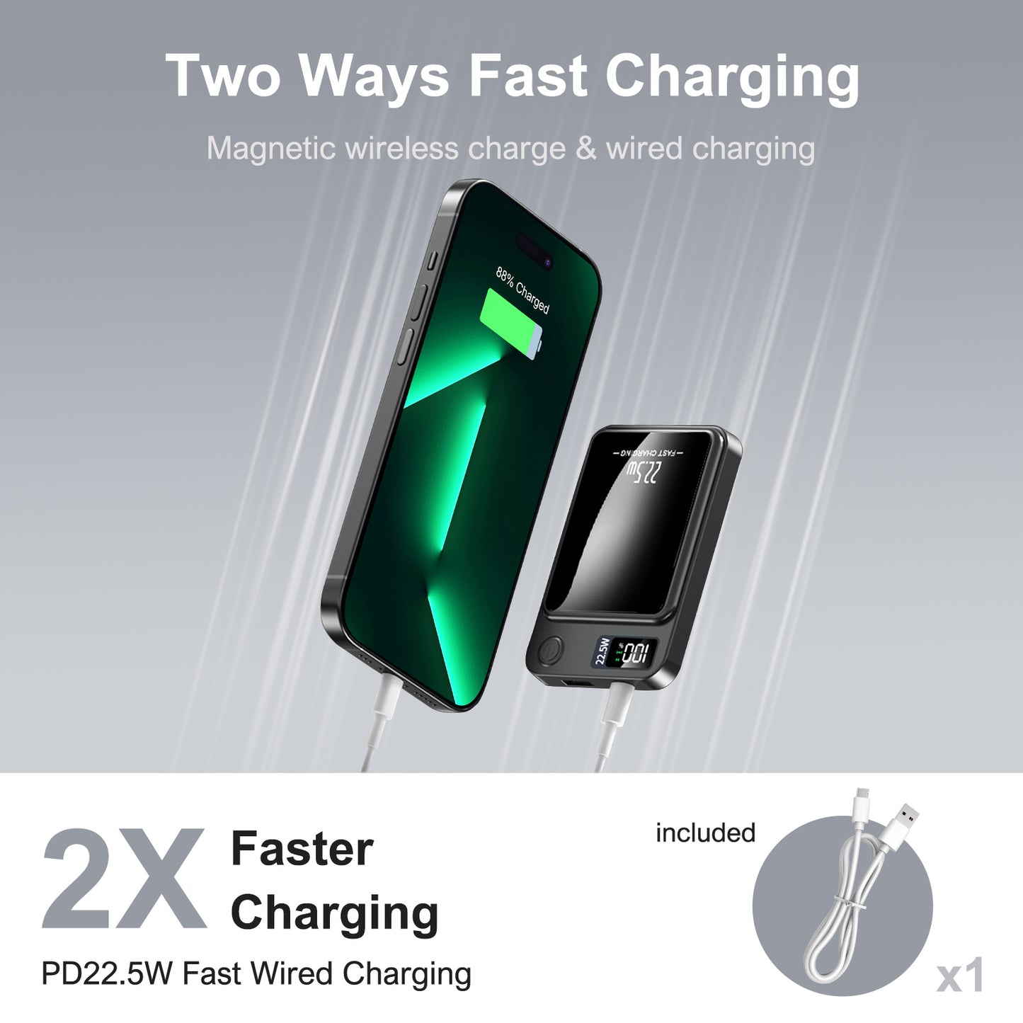 10000mAh Magnetic Mini Power Bank, Magnetic Portable Charger, 20W Fast Wireless Charging, with LED Display, Compatible with iPhones, Black