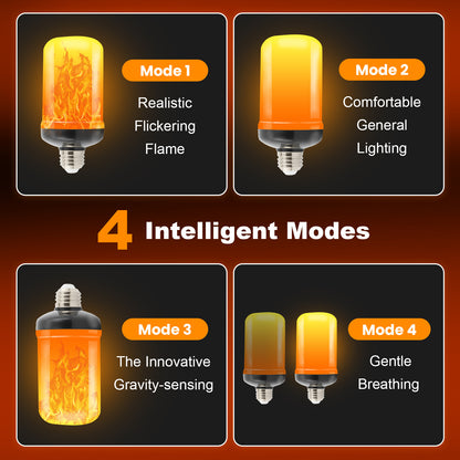 IAMSTECH LED Flame Light Bulbs 2PCS, Flickering Light Bulbs Upgraded 4 Modes, E26 Base Light Bulbs with Upside Down Effect for Daily, Garden Decor, Party, Patio, Indoor, Outdoor Decor