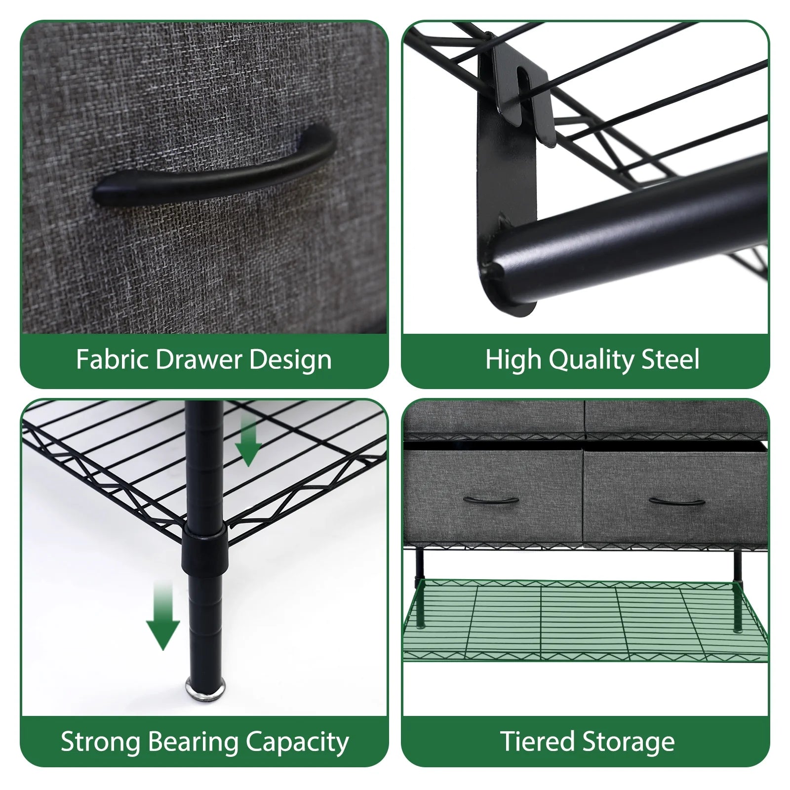 Heavy Duty Clothes Rack with 4 Fabric Drawers Adjustable Metal Wire Garment Rack W/Hanging Rod, DIY Freestanding Clothing Rack, 400lbs Load Capacity, Black