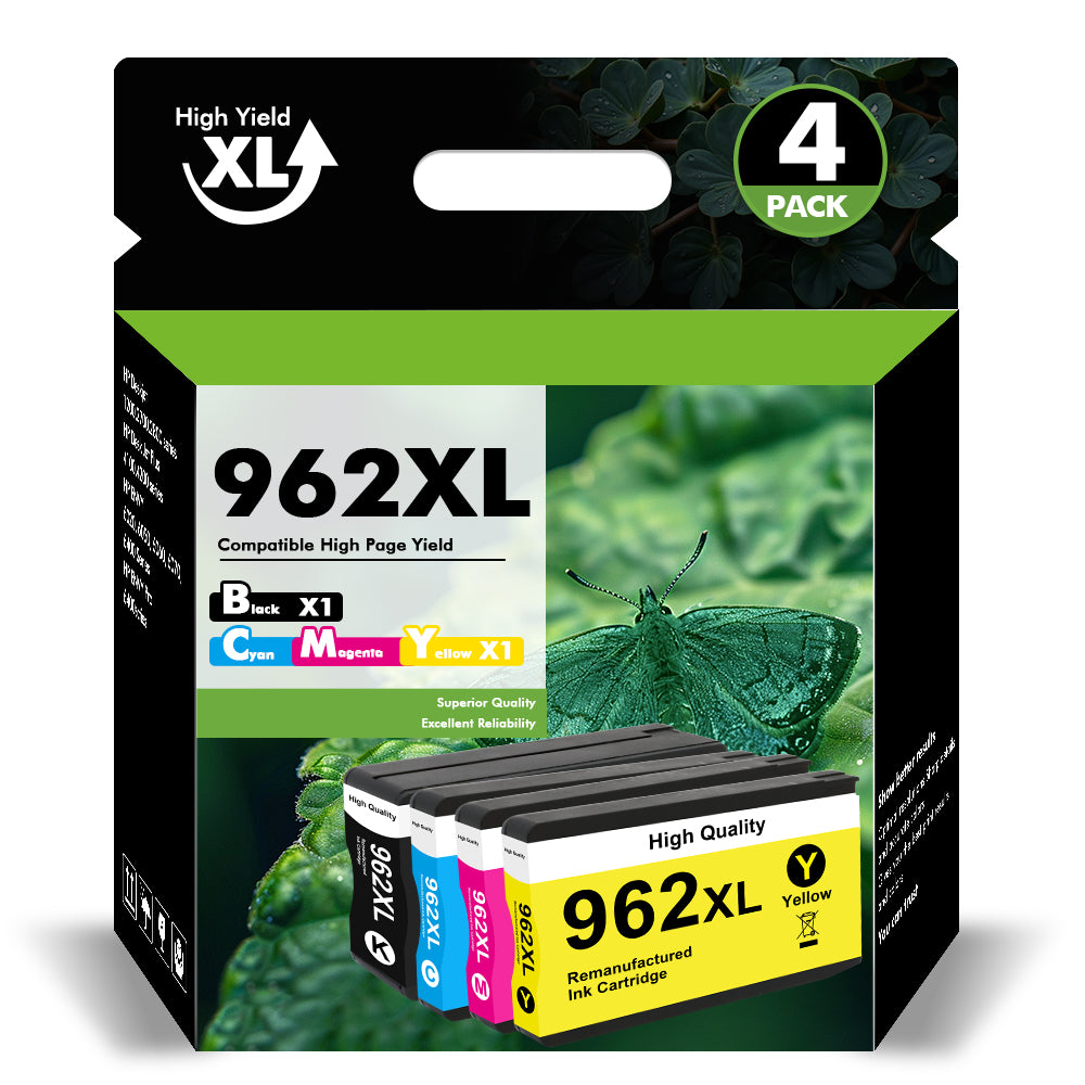 962 962XL Ink Cartridges Compatible for HP 962XL 962 4 Pack for OfficeJet Pro 9010 9020 9015 9018 9025 9018 9019 Printer -Black, Cyan, Magenta, Yellow)