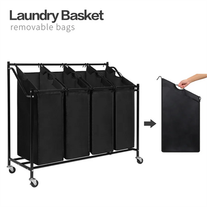 Amstech Laundry Hamper Sorter 4 Section, Laundry Sorter Cart with 4 Removable Bags and Rolling Wheels, Black