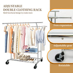 Carica l&#39;immagine nel visualizzatore di Gallery, Clothes Rack Heavy Duty 620LBS Weight Capacity, Rolling Clothing Rack with Shelves, Double Rod Hanging Rack, Portable &amp; Adjustable Garment Rack with Wheels
