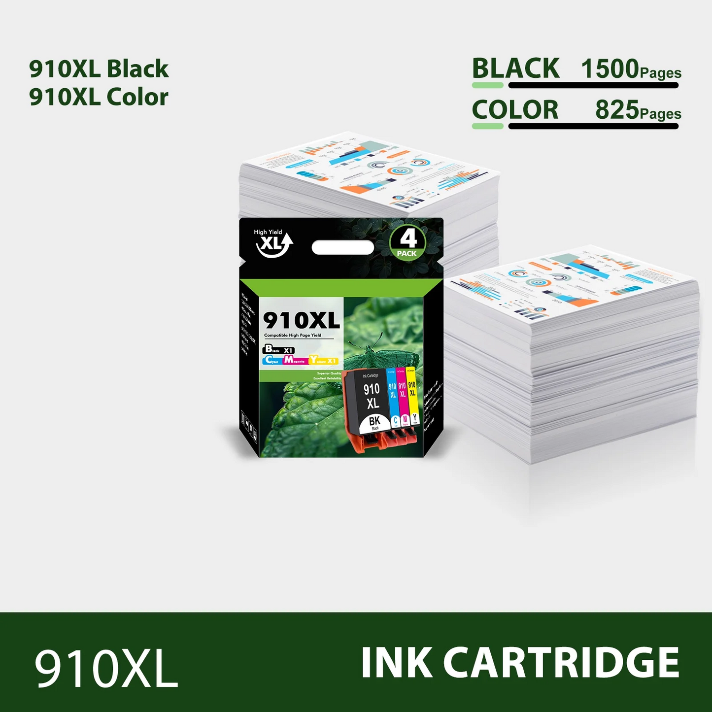 910XL Ink Cartridge Compatible for HP 910 Combo for OfficeJet Pro 8020 8024 8025 8028 8035 OfficeJet 8022 8010 8012 8014 8015 8018 Printer -Black,Cyan,Magenta,Yellow,4-Pack)