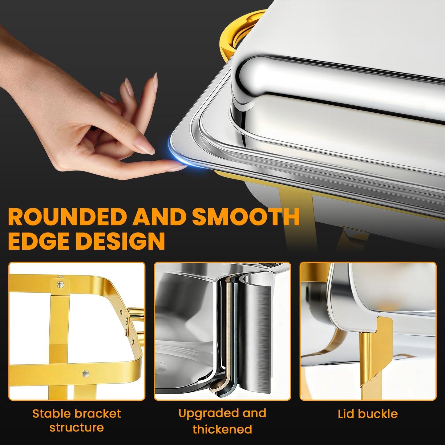 4 Pack Chafing Dish Buffet Set 9QT Stainless Steel Chafing Dishes, Single/Double/Triple Compartment, Buffet Server Food Warmer for Buffet, Birthday, Holiday Parties, and Family Gatherings-Semi-gold