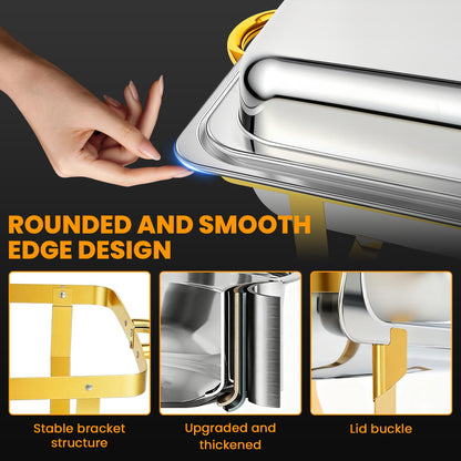 4 Pack Chafing Dish Buffet Set 9QT Stainless Steel Chafing Dishes, Single/Double/Triple Compartment, Buffet Server Food Warmer for Buffet, Birthday, Holiday Parties, and Family Gatherings-Semi-gold