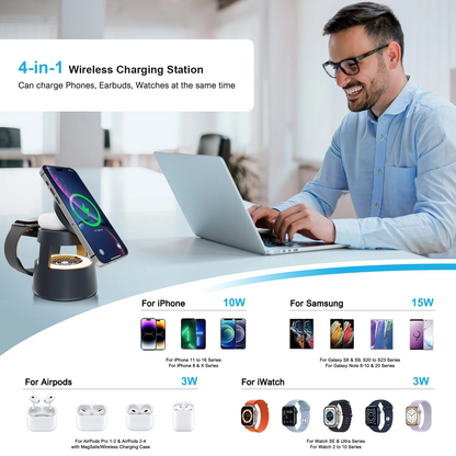 Wireless Charger for iPhone 17, 4 in 1 Charging Station Fast Charger Stand 15W with Mushroom Light for iPhone 17 16 15 14 13 12 Pro Max,Apple Watch Ultra and AirPods Series