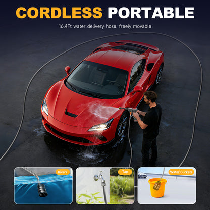BAOKALER 970PSI Cordless Pressure Washer with 2 x 4.0Ah Rechargeable Batteries, Portable Pressure Washer with 6-in-1 Adjustable Nozzle for Cars/Patios