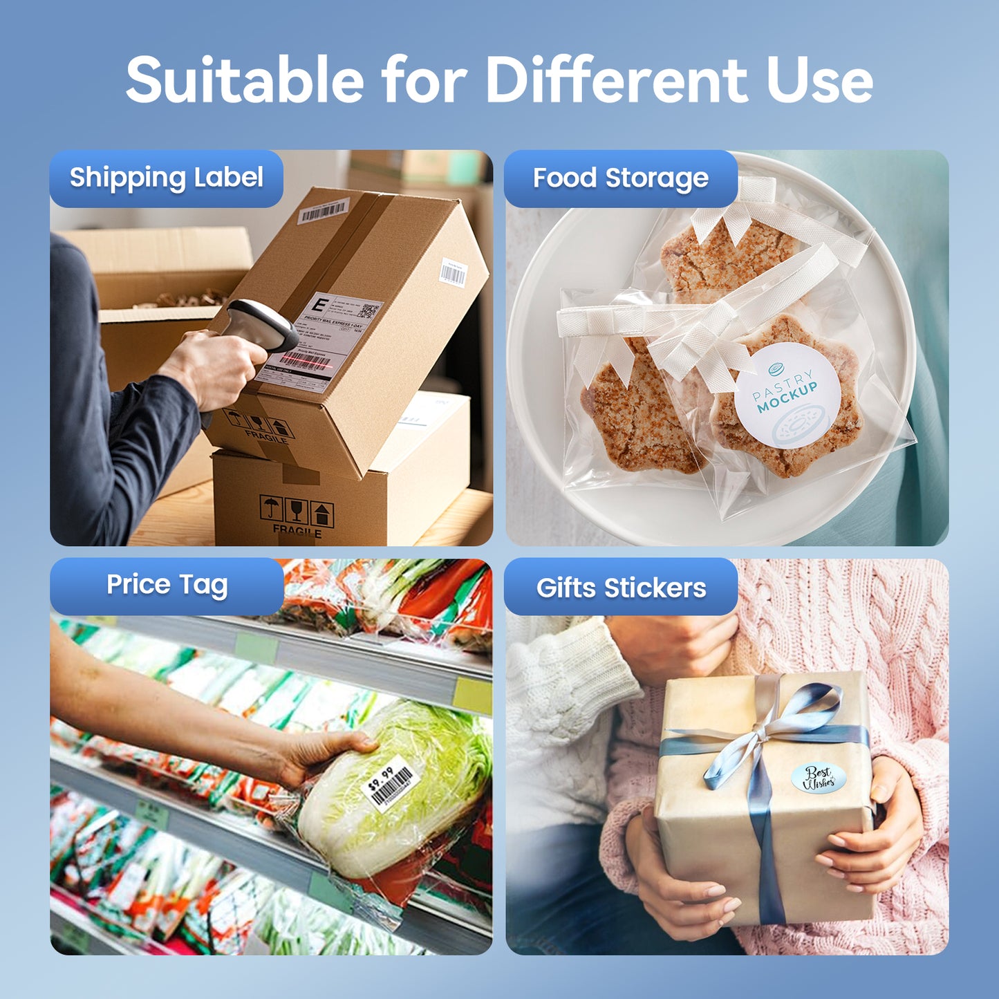 4x6 Thermal Label Printer, Bluetooth Wireless Sticker Printer for Shipping, Business and Home Use, Compatible with iOS Android MacOS Windows
