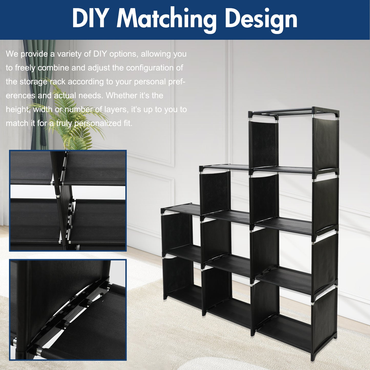 Cube Storage Organizer, 9-Cube Shelves Units for Closet, DIY Metal Bookshelf, Bookcase, Storage Cubes Ideal for Bedroom, Living Room