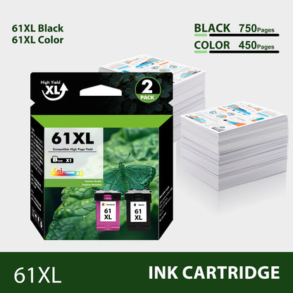 61 61XL Ink Cartridges Compatible for HP 61 Ink Cartridge for Printer Ink HP 61 for Deskjet 2541 OfficeJet 4630 HP Envy 4500 Printer (2-Pack)