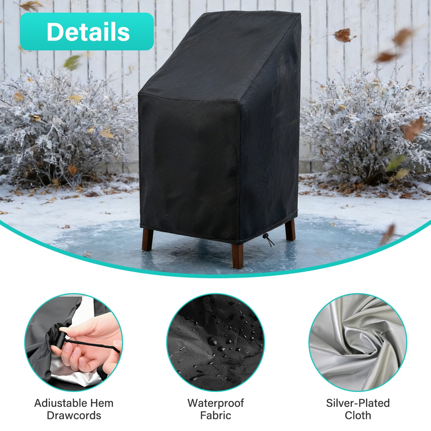 Patio Chair Covers,Outdoor Chair Cover,2 Pack Waterproof Patio Furniture Covers for Outdoor Furniture, Large Covers for High-Back Chiar/Stackable Outdoor Chairs, 25" L x 25" W x 47"H,Black