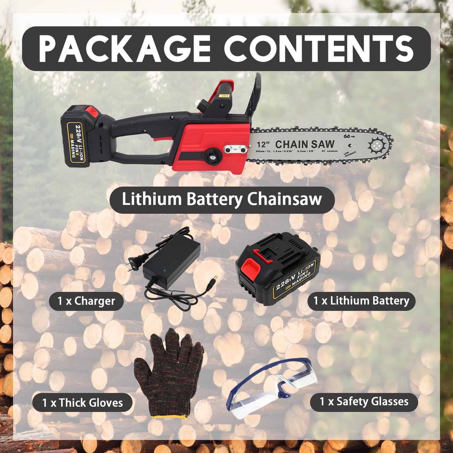 12 inch Cordless Chainsaw with 21V 3.0Ah Battery and Charger, Electric Handheld Chainsaw for Tree Trimming, Wood Cutting, Outdoor Yard Work, 800W