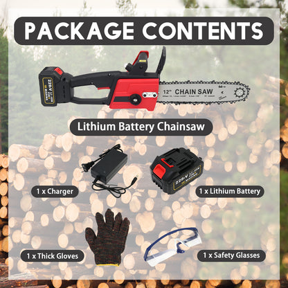 12 inch Cordless Chainsaw with 21V 3.0Ah Battery and Charger, Electric Handheld Chainsaw for Tree Trimming, Wood Cutting, Outdoor Yard Work, 800W
