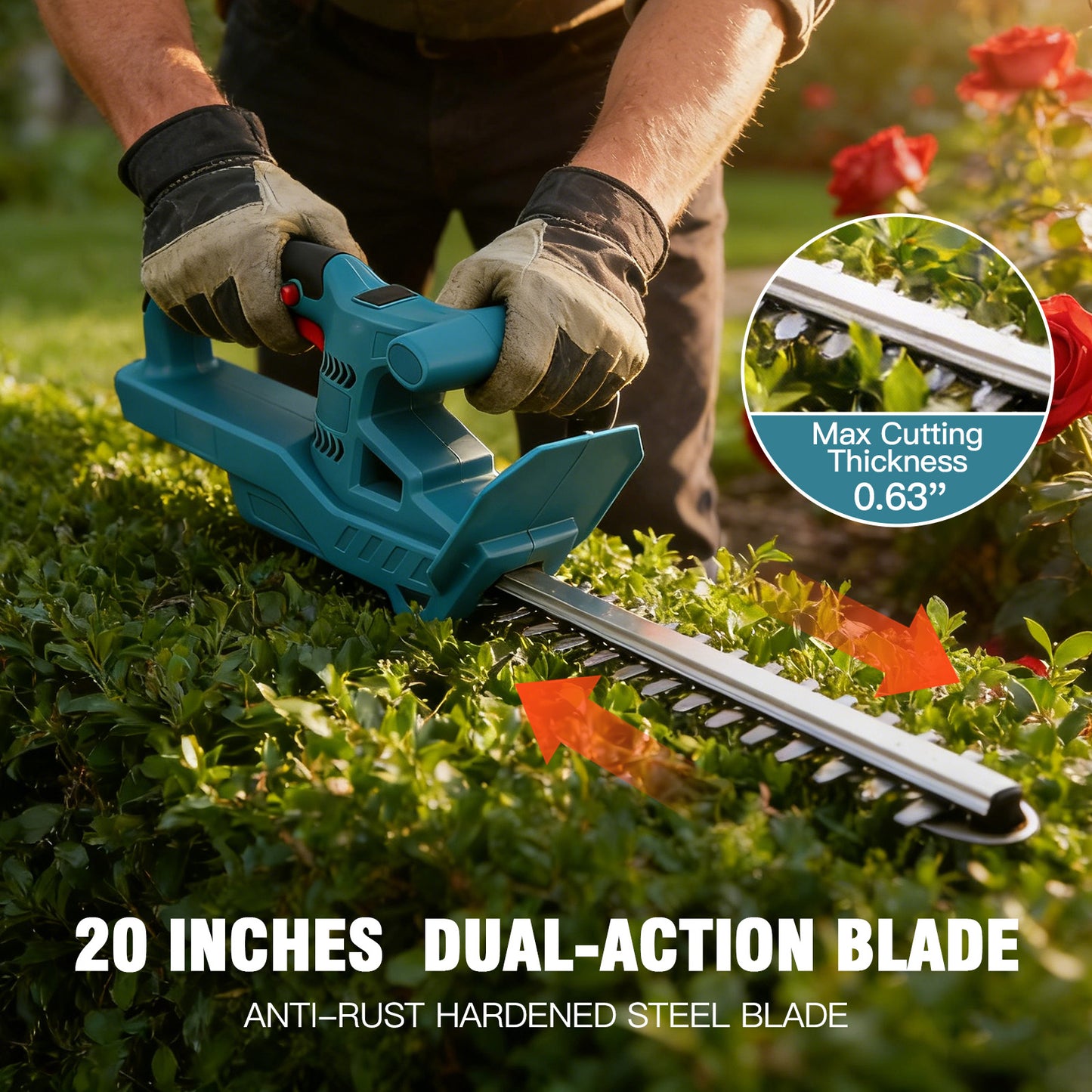21V Cordless Hedge Trimmer, 20 Inch Hedge Trimmer for Bush Shrub Cutting, 2 Battery and Charger Included