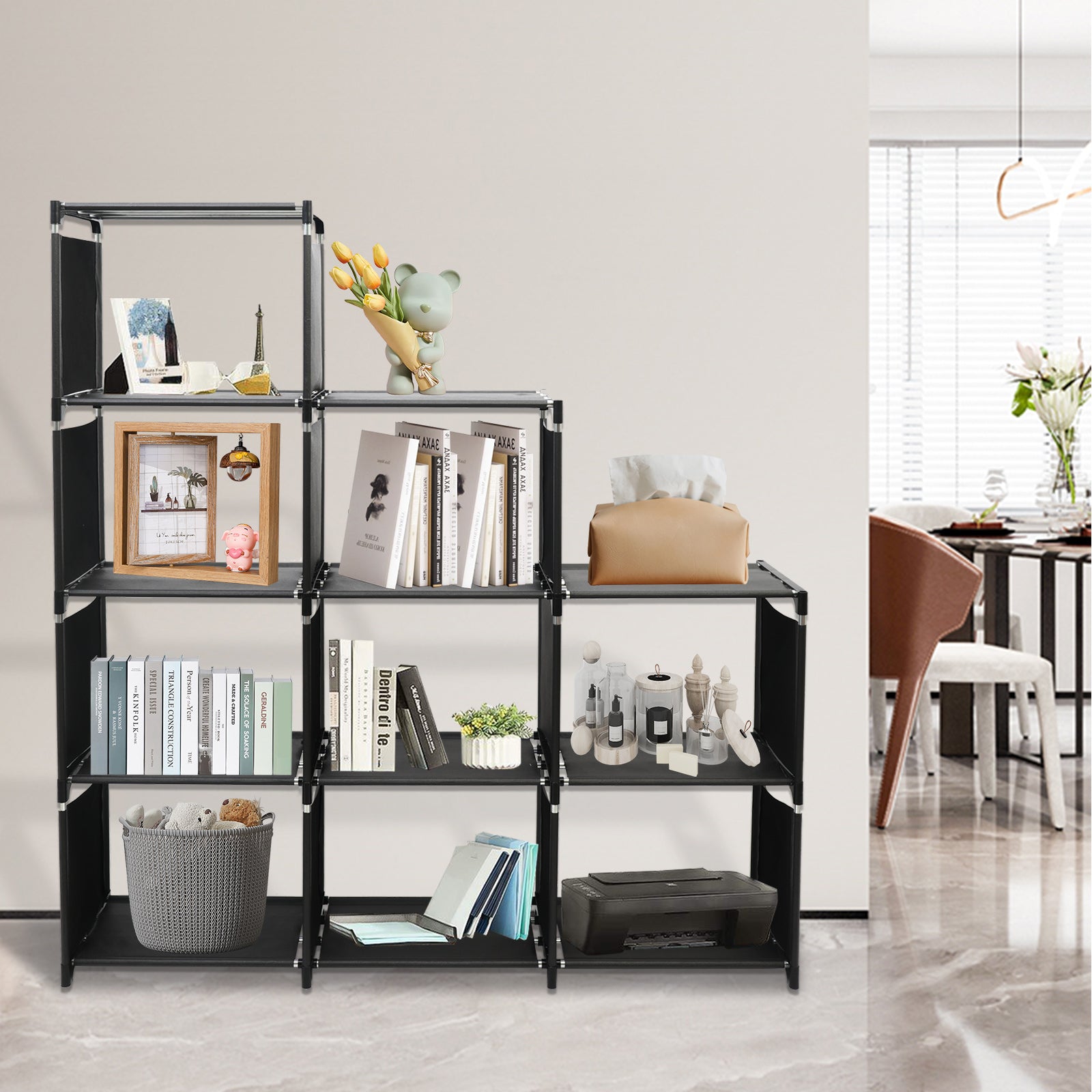Cube Storage Organizer, 9-Cube Shelves Units for Closet, DIY Metal Bookshelf, Bookcase, Storage Cubes Ideal for Bedroom, Living Room