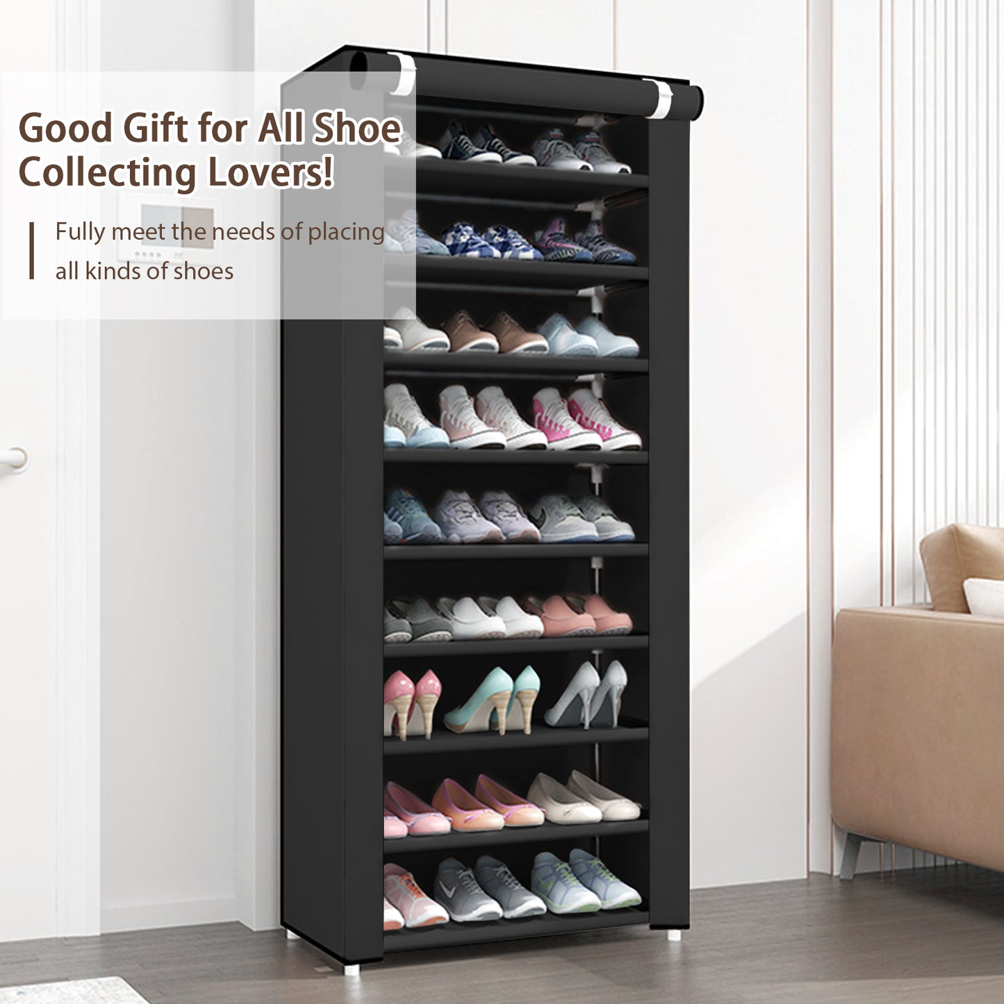 BAOKALER 10-Tier Shoe Rack Organizer for Entryway, 27 Pairs Capacity Shoe Storage Shelf, 62.99*23.62*15.7 inch, Black