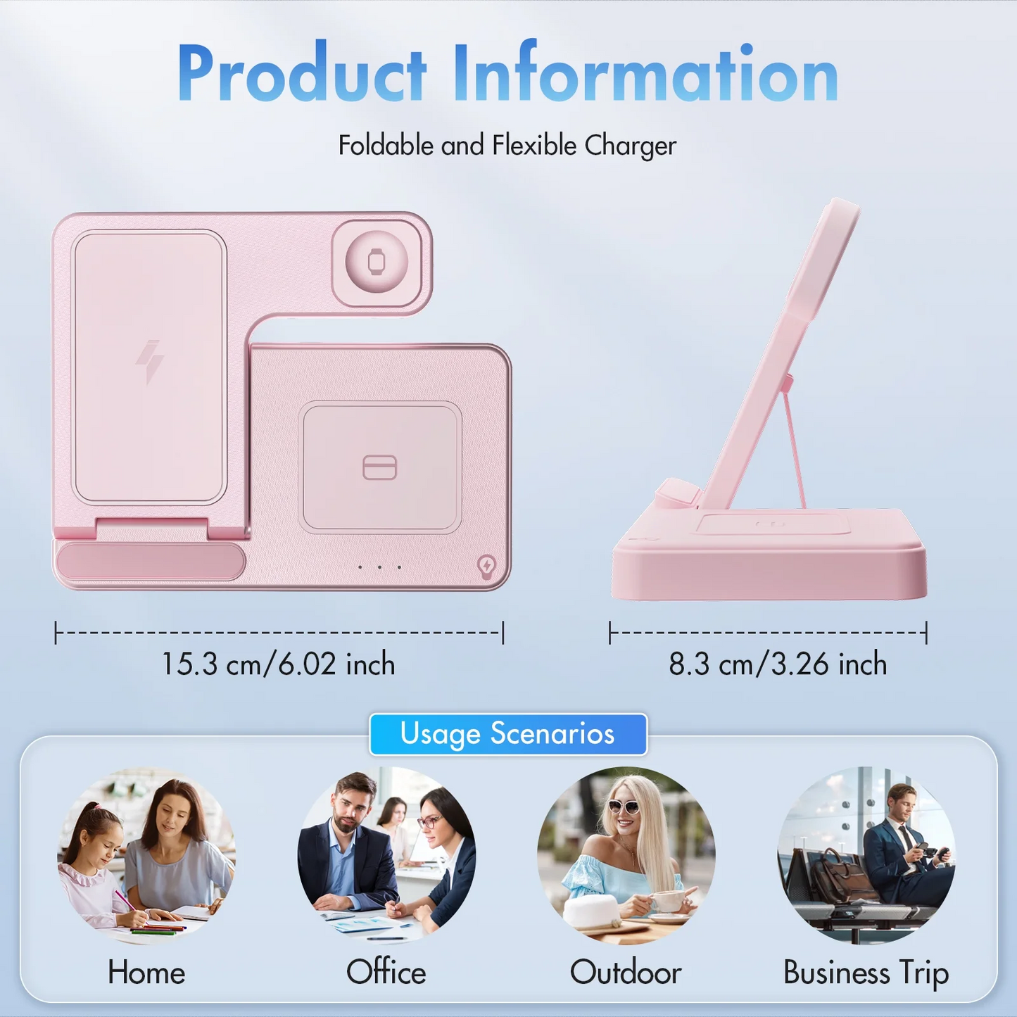 18W Wireless Charger,3 in 1 Portable Charger Charging Station Compatible with iPhone 17 16e 16 15 14 13 12 11 X Pro Max