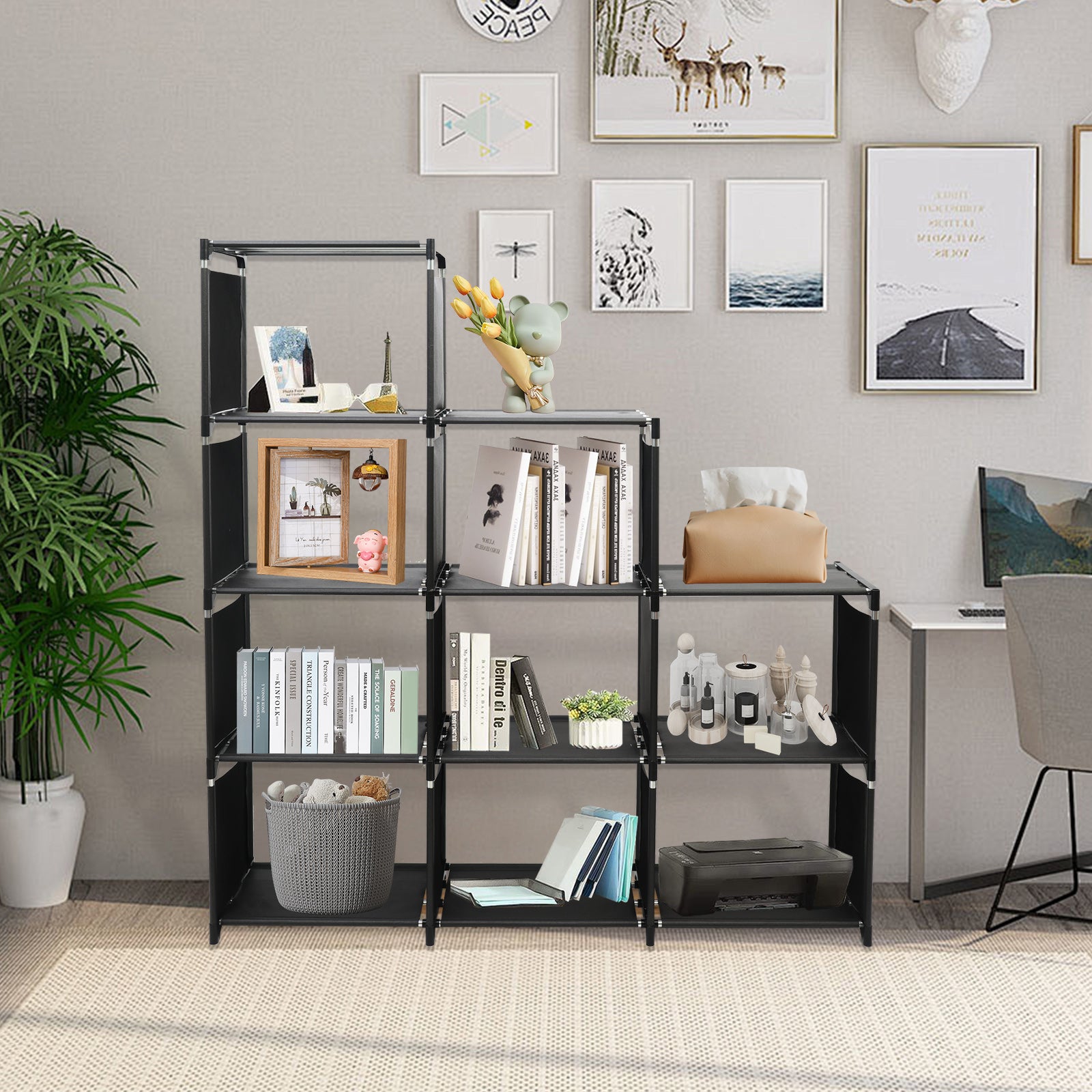 Cube Storage Organizer, 9-Cube Shelves Units for Closet, DIY Metal Bookshelf, Bookcase, Storage Cubes Ideal for Bedroom, Living Room