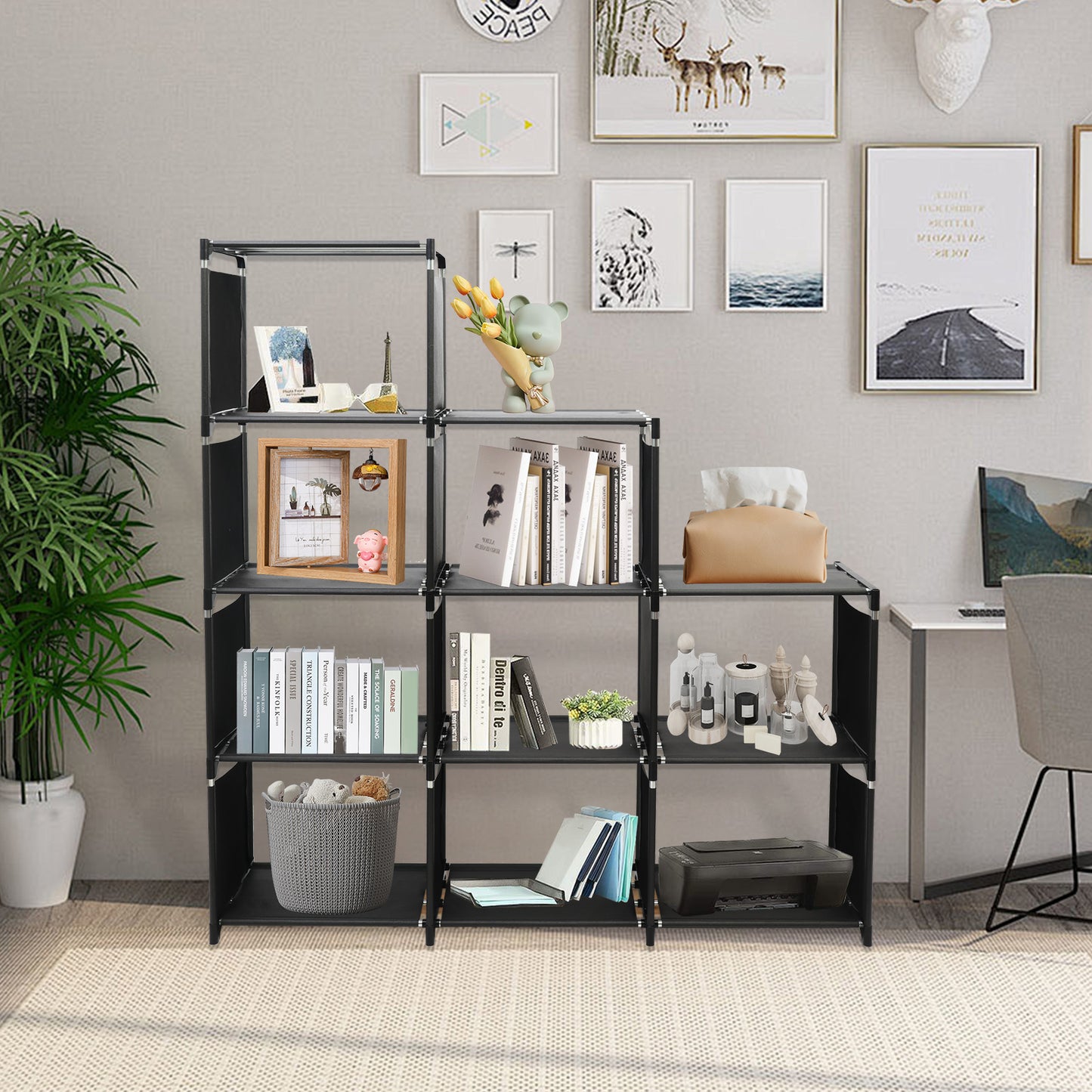 Cube Storage Organizer, 9-Cube Shelves Units for Closet, DIY Metal Bookshelf, Bookcase, Storage Cubes Ideal for Bedroom, Living Room