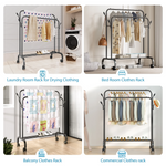 Lade das Bild in den Galerie-Viewer, Clothes-Rack-for-Hanging-Clothes,-Double-Rods-Clothes-Rack-with-Wheels,-Multi-functional-Clothing-Rack-for-Bedroom,-4-Hooks
