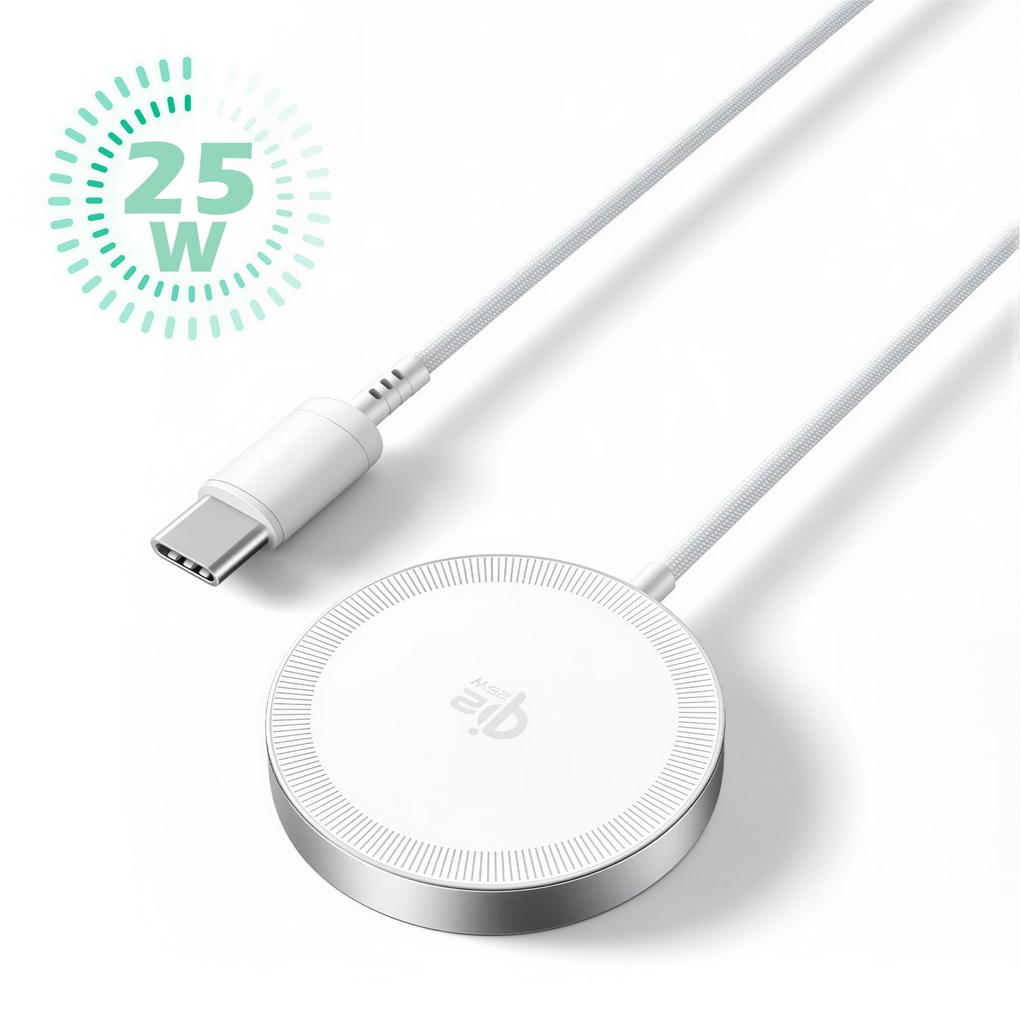 Charging Pad, 25W Phone Charger for iPhone 17 16 15 13 14 12 Series, Wireless Charger for AirPods 4 3 2, Magsafe Charger, White(1 Pack)