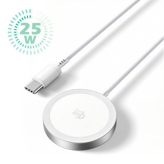 Charging Pad, 25W Phone Charger for iPhone 17 16 15 13 14 12 Series, Wireless Charger for AirPods 4 3 2, Magsafe Charger, White(1 Pack)