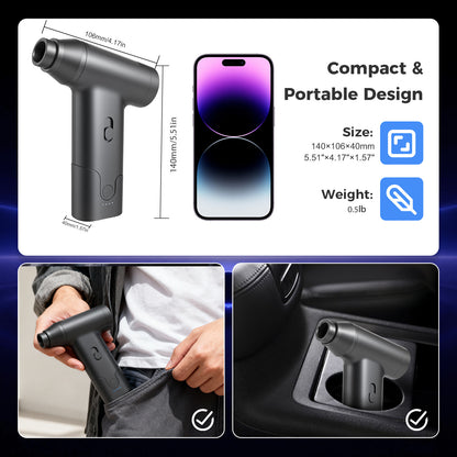 Compressed Air Duster, 300000RPM Car Vacuum Cleaner, Cordless Air Duster Cleaner Dust Blower for Computer, Keyboard, House, Outdoor and Car