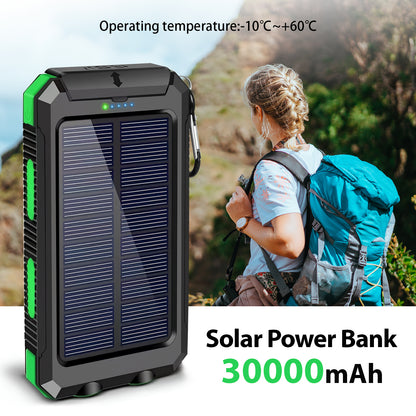 BAOKALER 30000mAh Solar Charger for Cell Phone iPhone, Portable Solar Power Bank with Dual 5V USB Ports, 2 Led Light Flashlight, Compass Battery Pack for Outdoor Camping Hiking(Green)