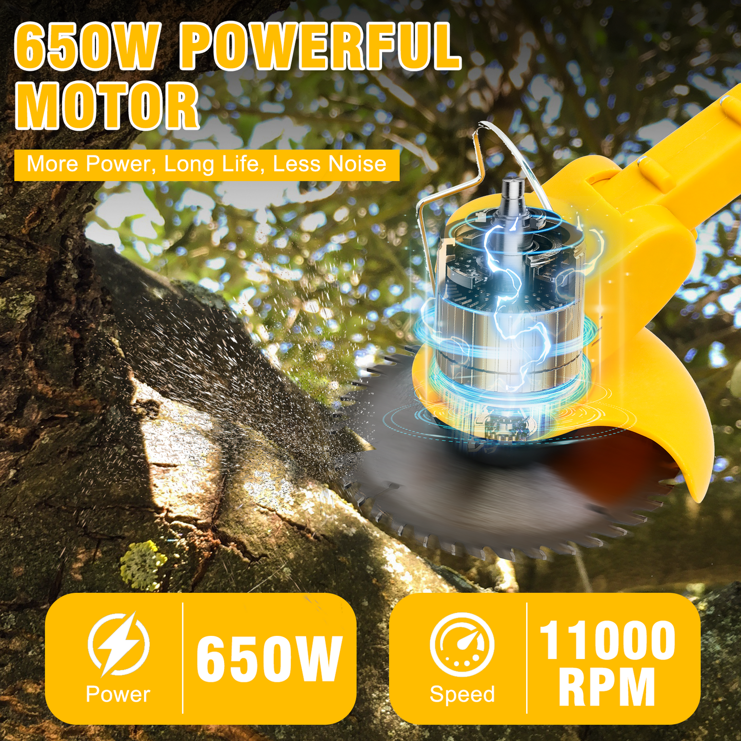 24V 2000mAh Electric Weed Wacker, 3-in-1 Cordless Weed Eater Brush Cutter Grass Trimmer Edger Stringless Weed Cutter Lawn Edger Mower, Yellow