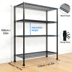 Lade das Bild in den Galerie-Viewer, Storage Shelves, 4 Tier 43.3"×17.7"×63" Metal Shelves for Kitchen, Adjustable Heavy Duty Steel Wire Rack Storage Shelving Organizer, Black
