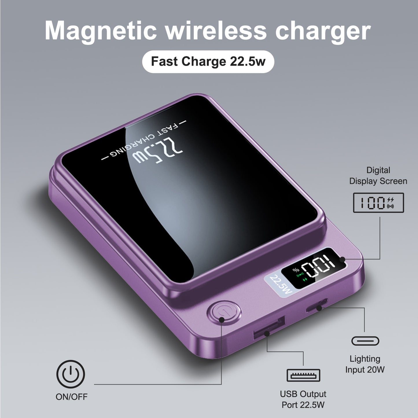 Magnetic Wireless Portable Charger,10000mAh Power Bank with Fast Charging,USB C in&Out Battery Pack, Compatible with Mag-Safe for iPhone 17/16/15/14/13 Series,Samsung,Android,and More