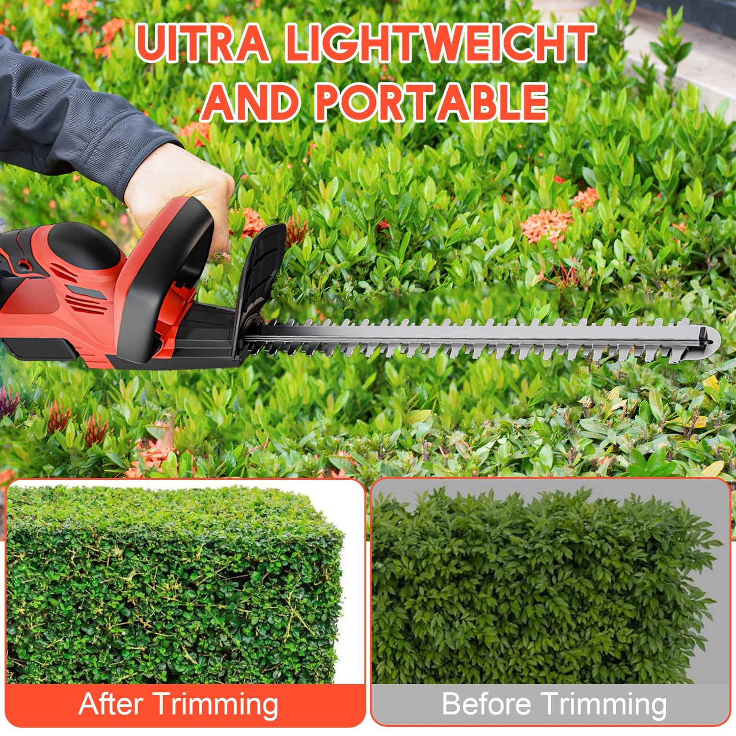 22 inch Cordless Hedge Trimmer with 2pcs 3.0Ah Batteries, Electric Hedge Trimmer for Cutting and Trimming Bushes and Shrubs