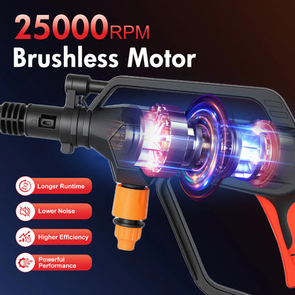 Cordless Pressure Washer with Brushless Motor, 870PSI Portable Power Washer with 24V 6AH Battery, 6 in 1 Nozzle and Digital Display, Black