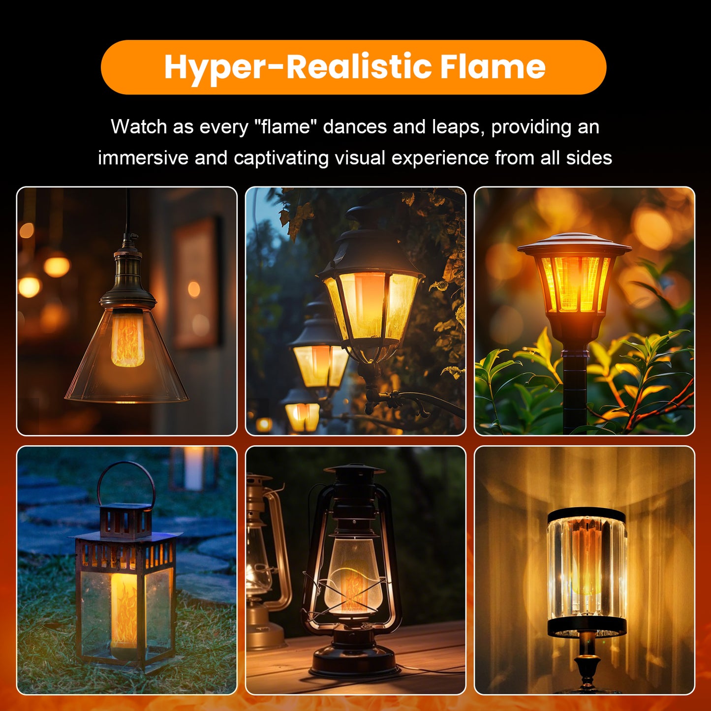 IAMSTECH LED Flame Light Bulbs 2PCS, Flickering Light Bulbs Upgraded 4 Modes, E26 Base Light Bulbs with Upside Down Effect for Daily, Garden Decor, Party, Patio, Indoor, Outdoor Decor
