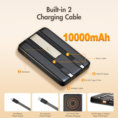 Power bank, 10000mAh Magnatic Portable Charger with Type-C Cable, Battery Pack with 22.5W Charging Lighting Input, for iPhone 17 16 15 14 13 12, Black