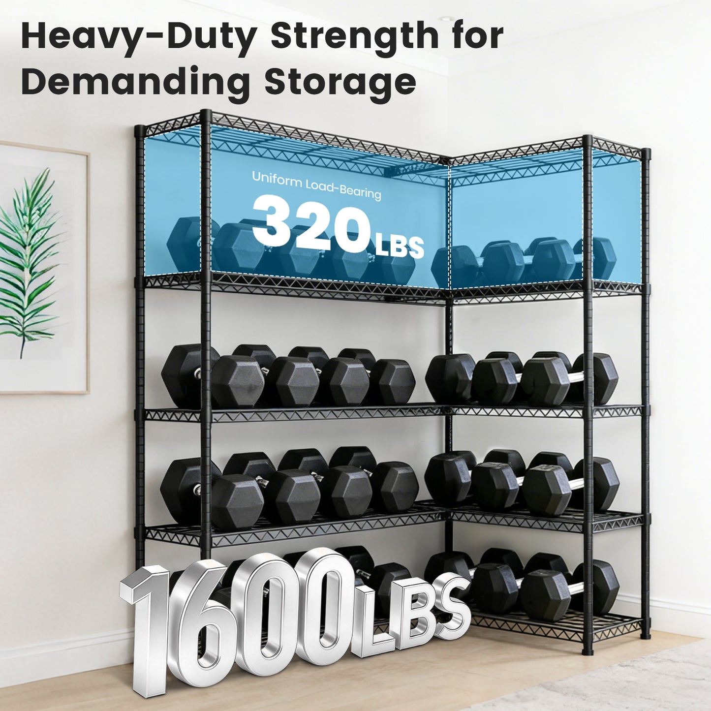Storage Shelves, 5 Tier Adjustable Standing Storage Rack Shelves Load 2000 LBS for Kitchen Garage Commercial, 71"×13.7"×72.4", Black