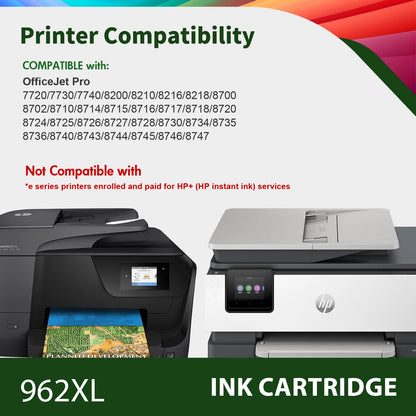 962 962XL Ink Cartridges Compatible for HP 962XL 962 4 Pack for OfficeJet Pro 9010 9020 9015 9018 9025 9018 9019 Printer -Black, Cyan, Magenta, Yellow)