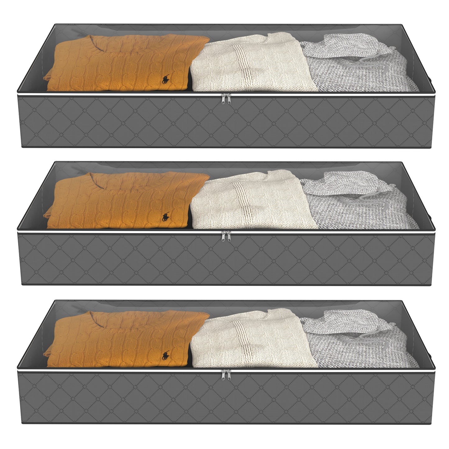BAOKALER Underbed Storage Bag 90L, 3 Large Bins with Reinforced Handles Foldable Containers, Visible Clothes Storage Bags for Blanket Pillow Quilts, Closet Organizers