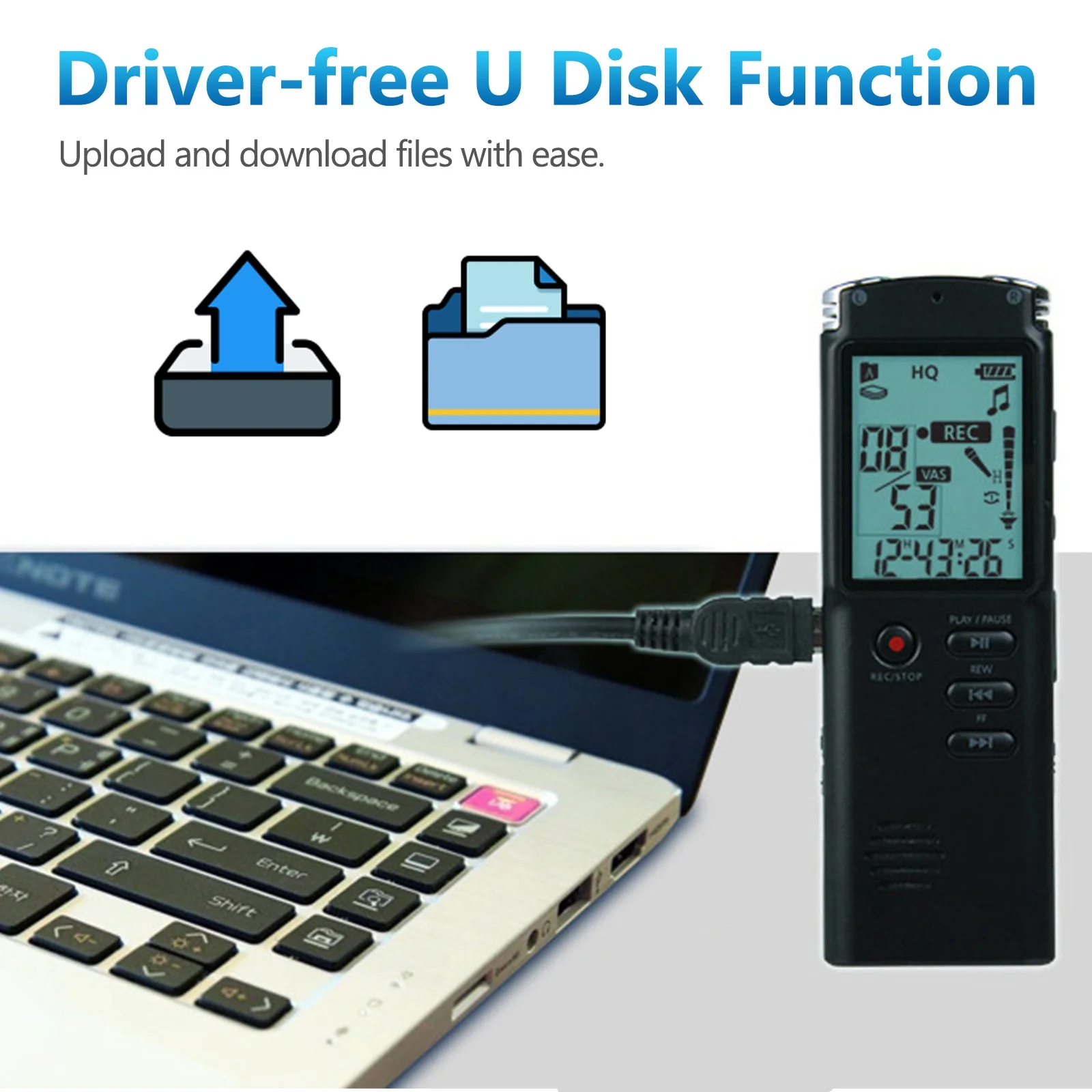 32GB Lecture Digital Voice Recorder, Rechargeable Digital Voice Activated Audio Voice Recorder, Mini Audio Recorder Voice Mic, Portable Tape Dictaphone with Playback, USB, MP3, A-B Function