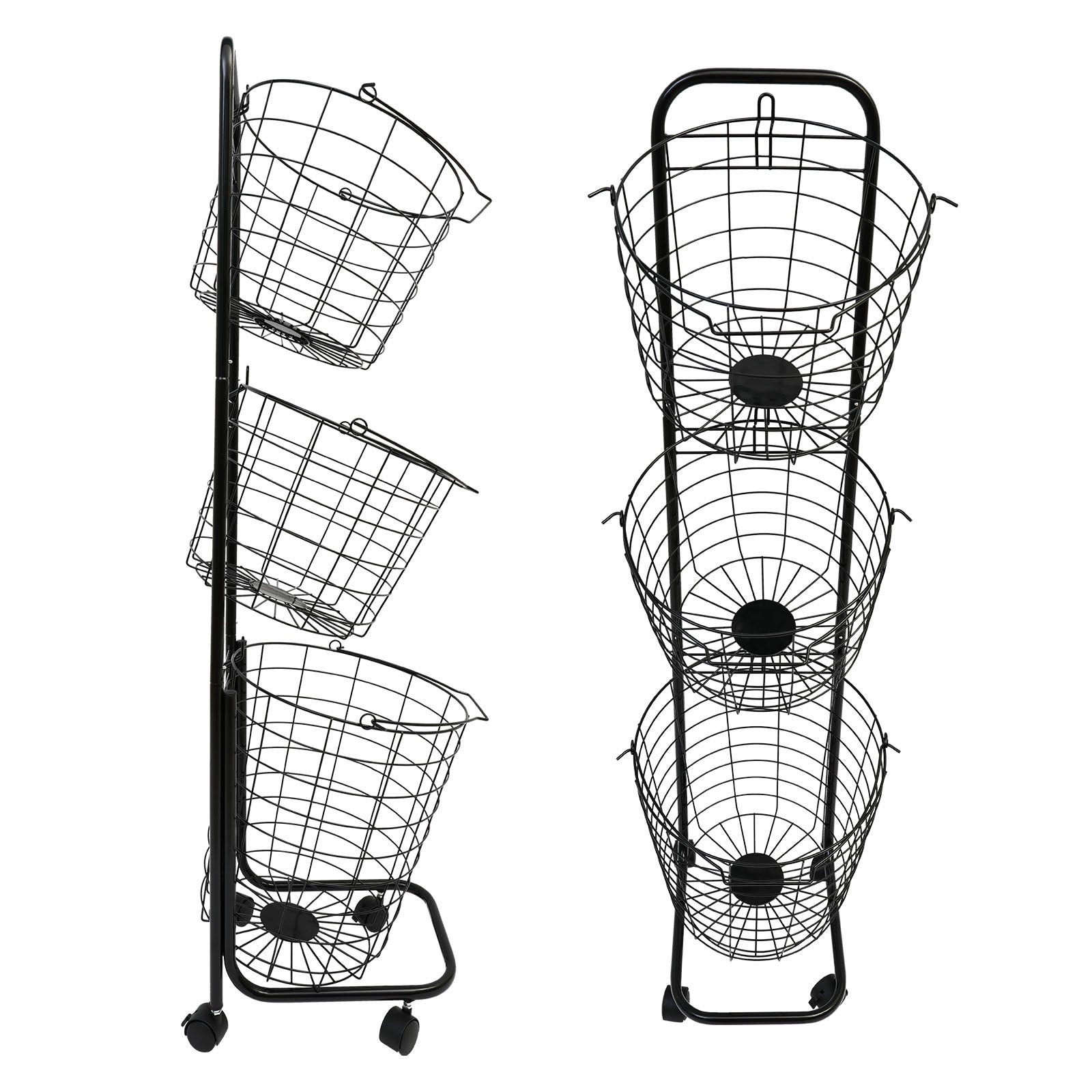 Amstech Removable 3 Tier Laundry Basket, Large Capacity Wire Basket Laundry Hamper with Wheels, for Bathroom Bedroom Laundry Room, Black