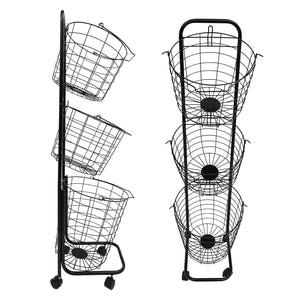Amstech Removable 3 Tier Laundry Basket, Large Capacity Wire Basket Laundry Hamper with Wheels, for Bathroom Bedroom Laundry Room, Black