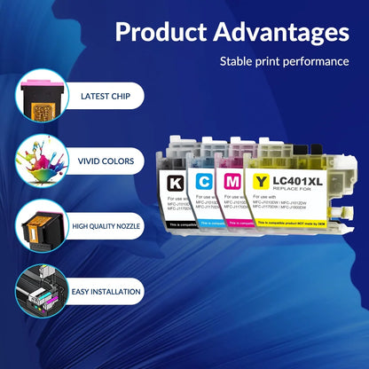 IAMSTECH LC401XL Ink Cartridge for Brother LC401 LC401XL Ink for Brother MFC-J1010DW MFC-J1012DW MFC-J1170DW Printer -Black Cyan Magenta Yellow, 4 Pack) | LC401 Ink