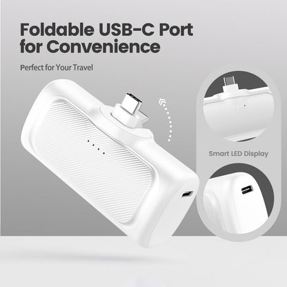 Portable Charger, 22.5W Mini Charger Battery Pack with Foldable USB-C Plug, 5000mAh Power Bank Compatible with iPhone 17 16 15,White