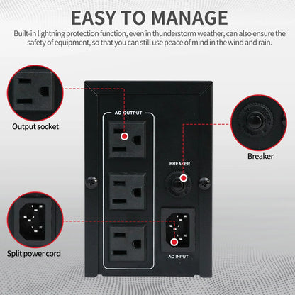 UPS 600VA/330W Backup Power, 3 Outlets, Battery Backup with Surge Protection, Only Suitable for Desktop computer